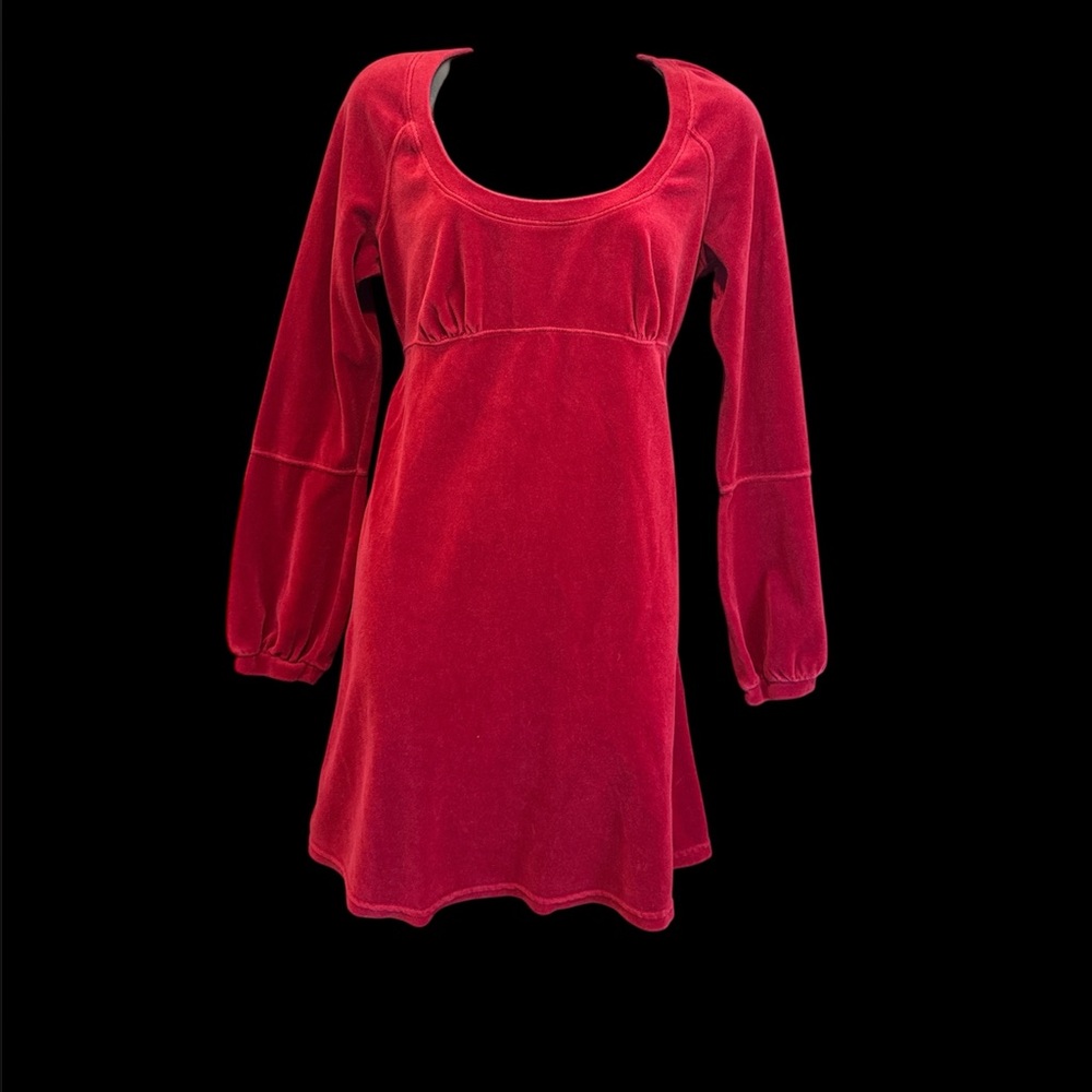Y2K vintage juicy couture, large Red velour velvet Long Sleeve Dress valentines